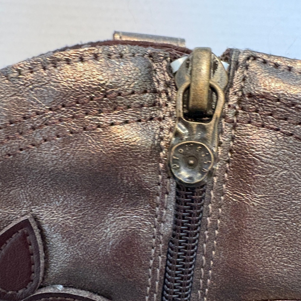 Girls Metallic Bronze Flower Boots Side Zip Block Heel Western Style Size 8 - Picture 13 of 15
